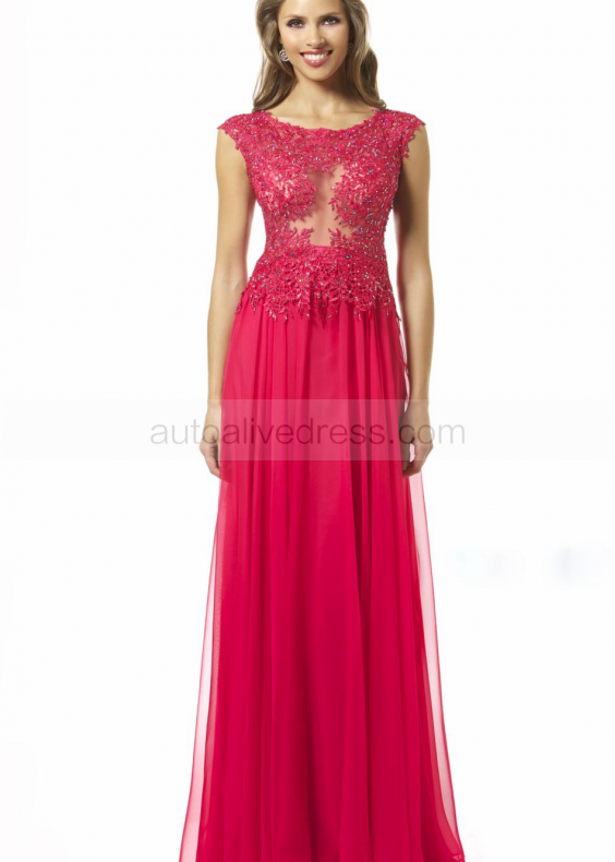 Lace Chiffon Beaded Hollow Prom Dress